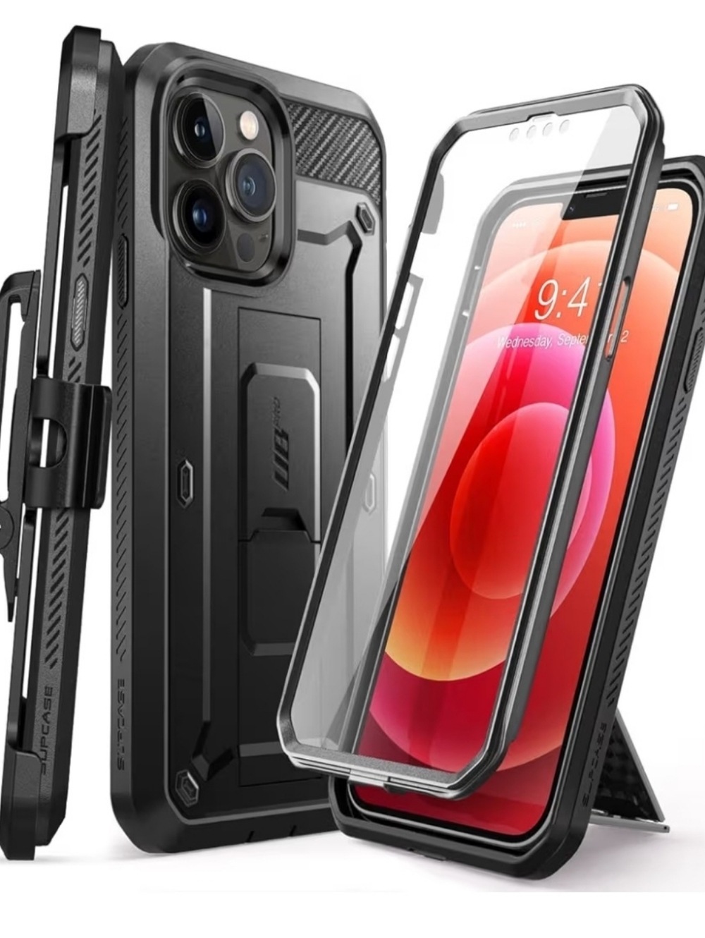 SUPCASE for iPhone 13 Pro Case with Stand & Belt-Clip, Heavy Duty Case ‐ Black